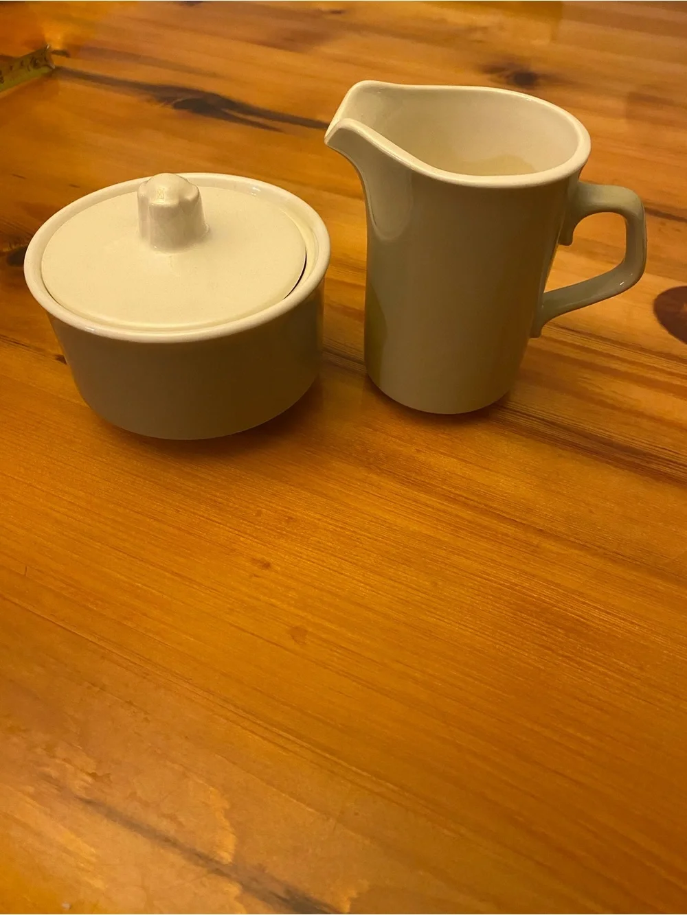 Vintage MCMCreamer & Covered Sugar Bowl Set Off White Sage Green Marked USA